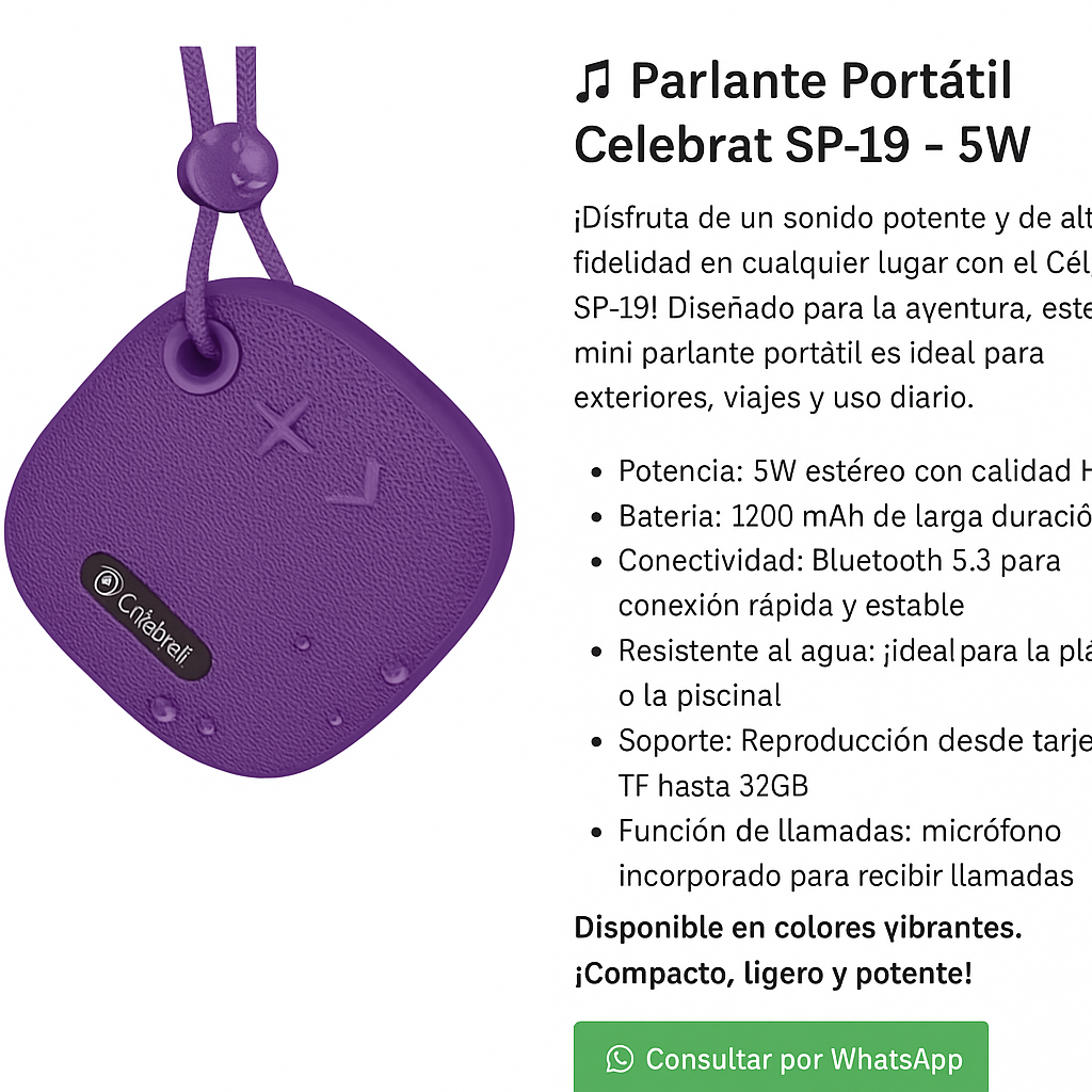 Parlante Portátil Celebrat SP-19 - 5W