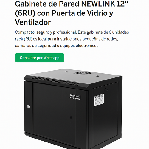 abinete de Pared NEWLINK 12” (6RU) con Puerta de Vidrio y Ventilador