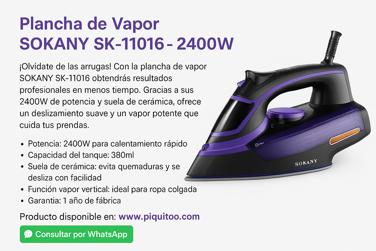 Plancha de Vapor SOKANY SK-11016 - 2400W